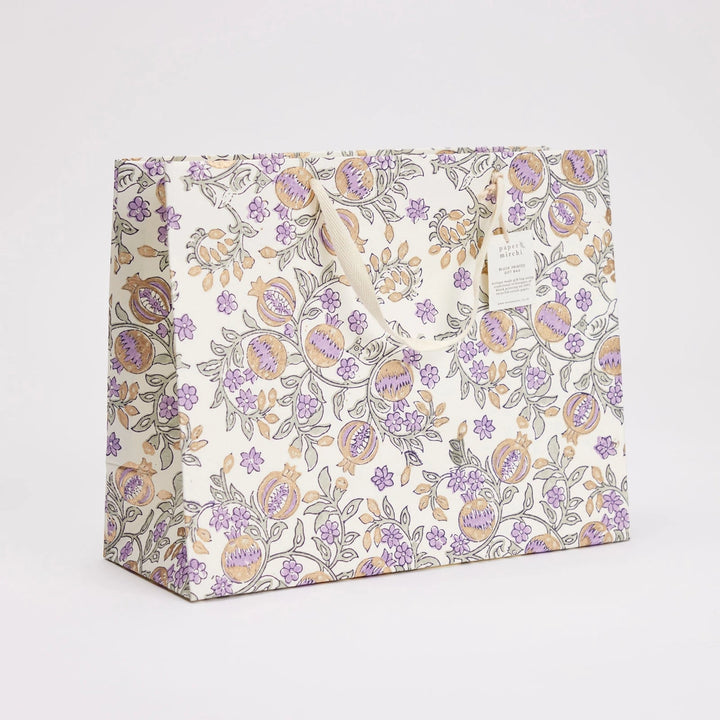 Hand Block Printed Gift Bags - Pomegranate Lavender
