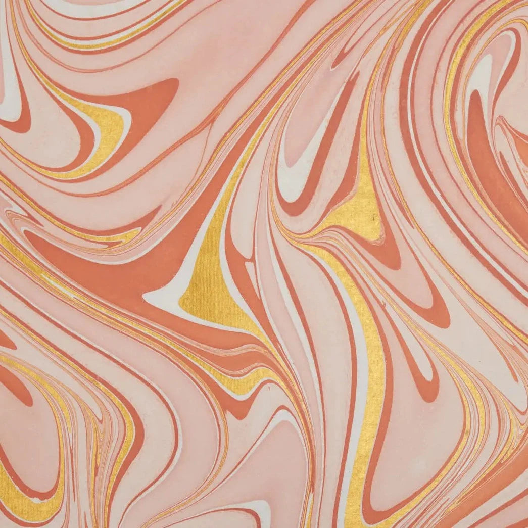 Hand Marbled Gift Wrap Sheets - Waves Coral (Roll)