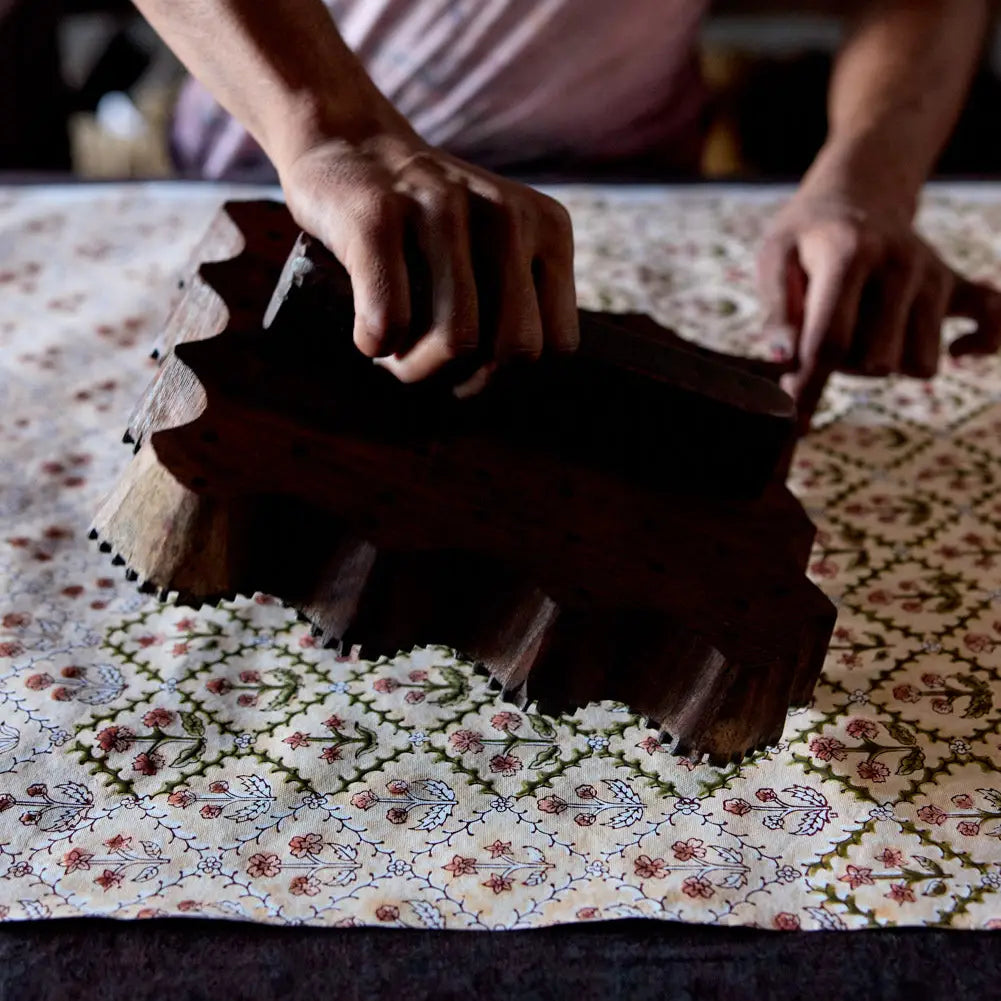 Hand Block Printed Greeting Card - Floral Lattice Terracotta