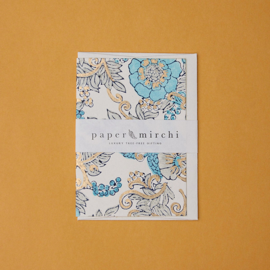 Hand Block Printed Greeting Card - Wild Rose Blue Opal