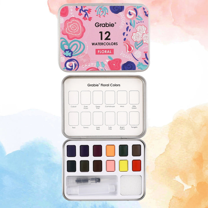 Watercolor Pocket Set of 12 Colors with Brush - Floral Colors