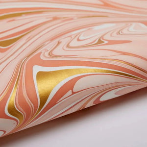 Hand Marbled Gift Wrap Sheets - Waves Coral (Roll)