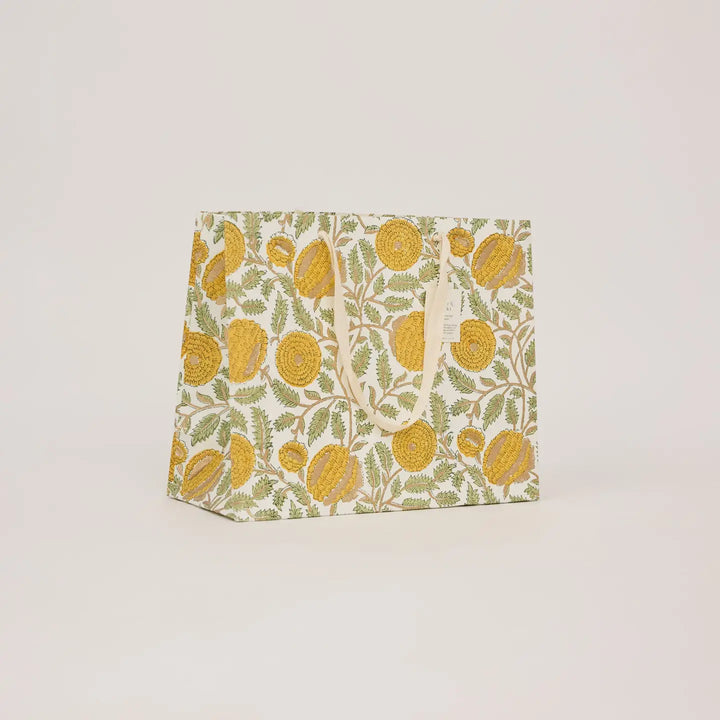 Hand Block Printed Gift Bags - Marigold Glitz Sunshine