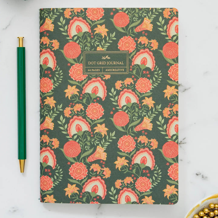 Linen Stitched Dot Grid Journal - Floral