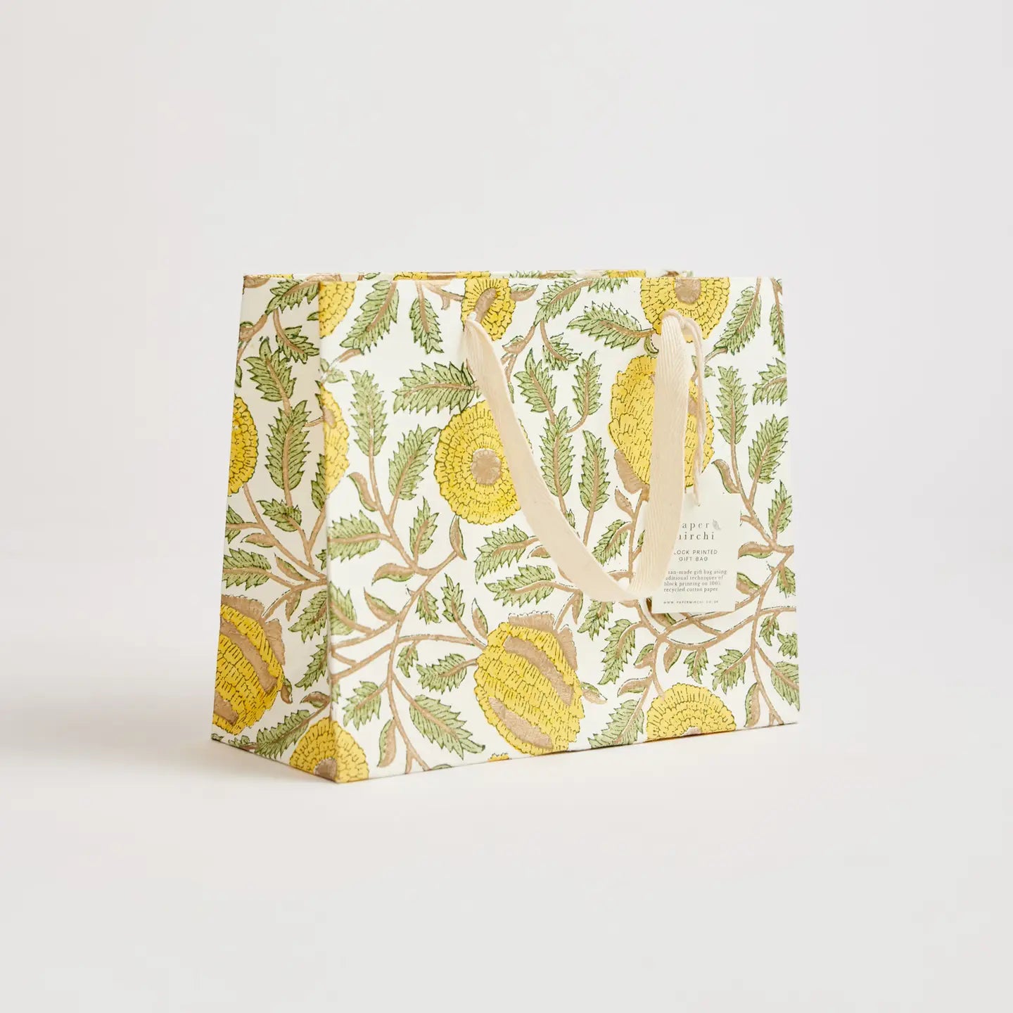 Hand Block Printed Gift Bags - Marigold Glitz Sunshine