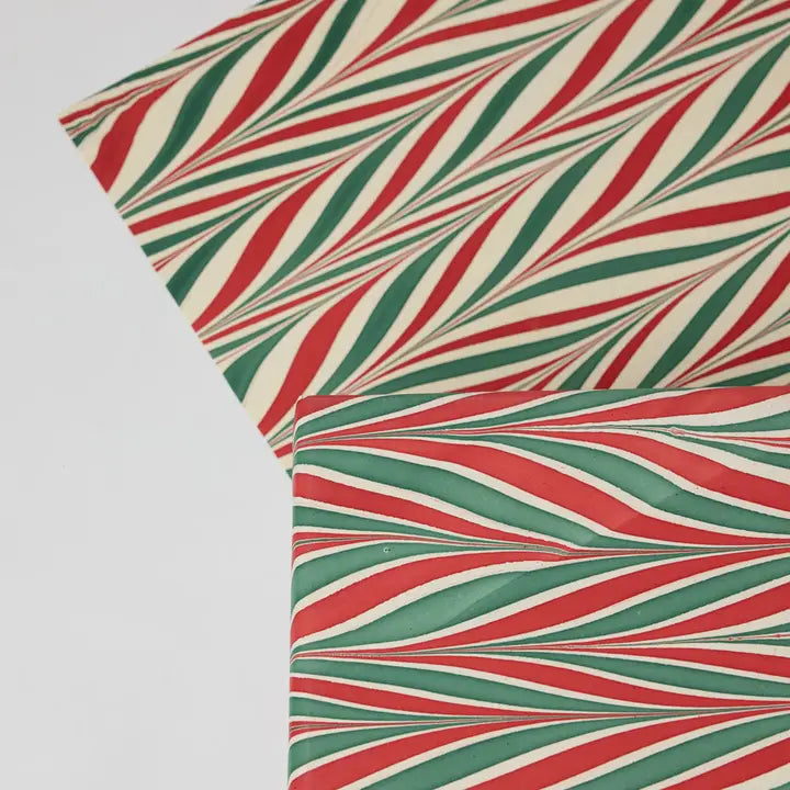 Hand Marbled Gift Wrap Sheets - Candy Stripes Jolly