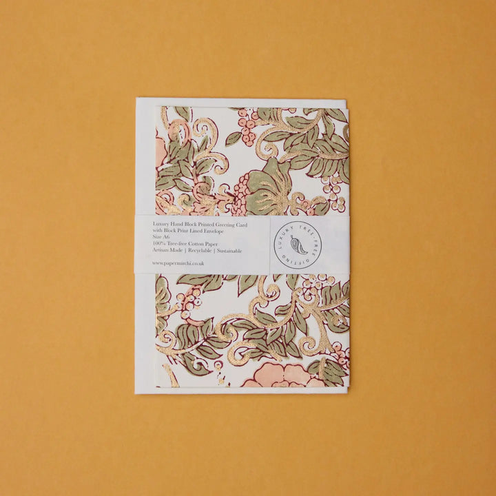 Hand Block Printed Greeting Card - Wild Rose Terracotta