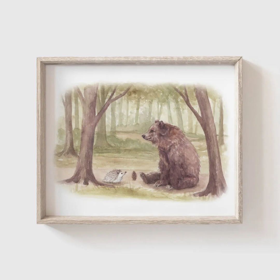 Hedgehog Meets Bear Art Print
