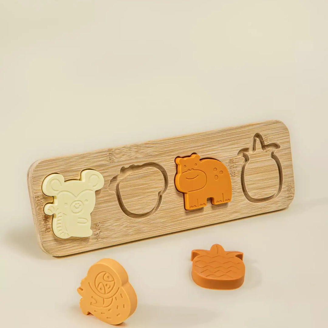 Silicone Puzzle on Wooden Plate - Jungle