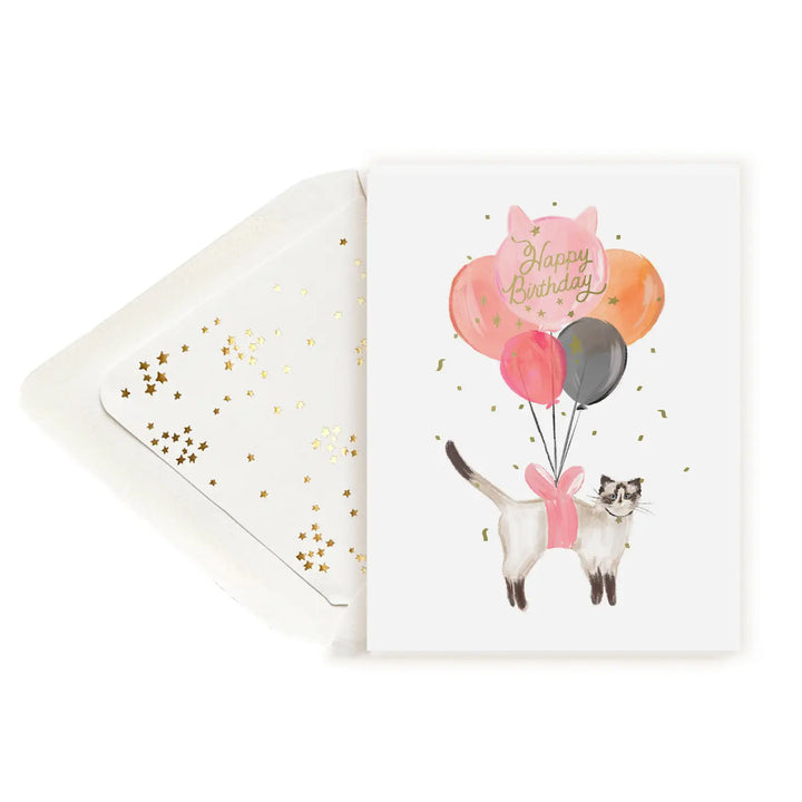Happy Birthday Balloon Cat Card