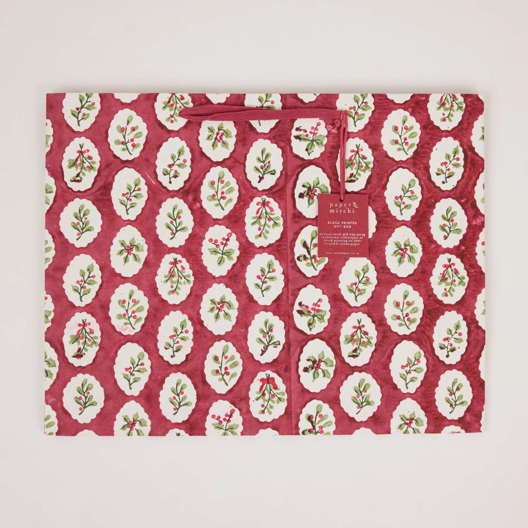 Hand Block Printed Gift Bags - Scallop Tiles Christmas Pudding
