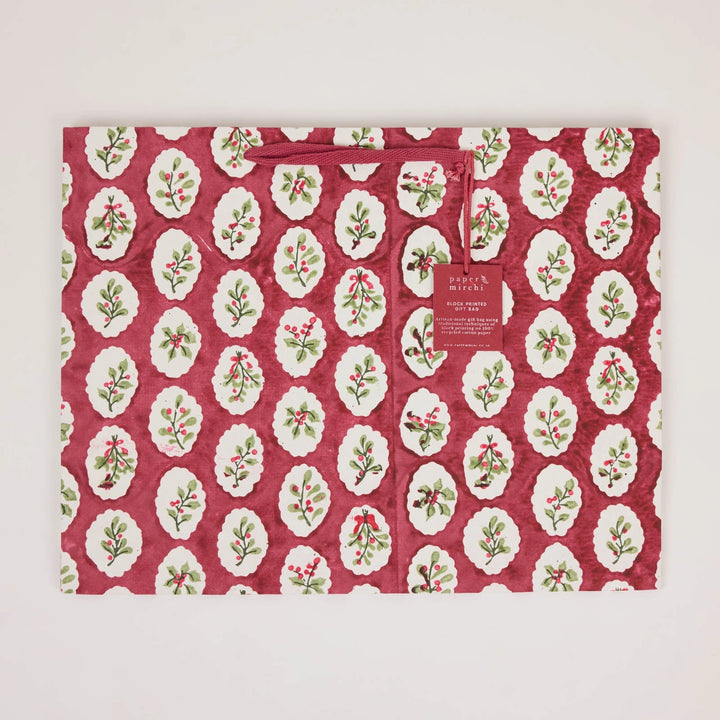 Hand Block Printed Gift Bags - Scallop Tiles Christmas Pudding