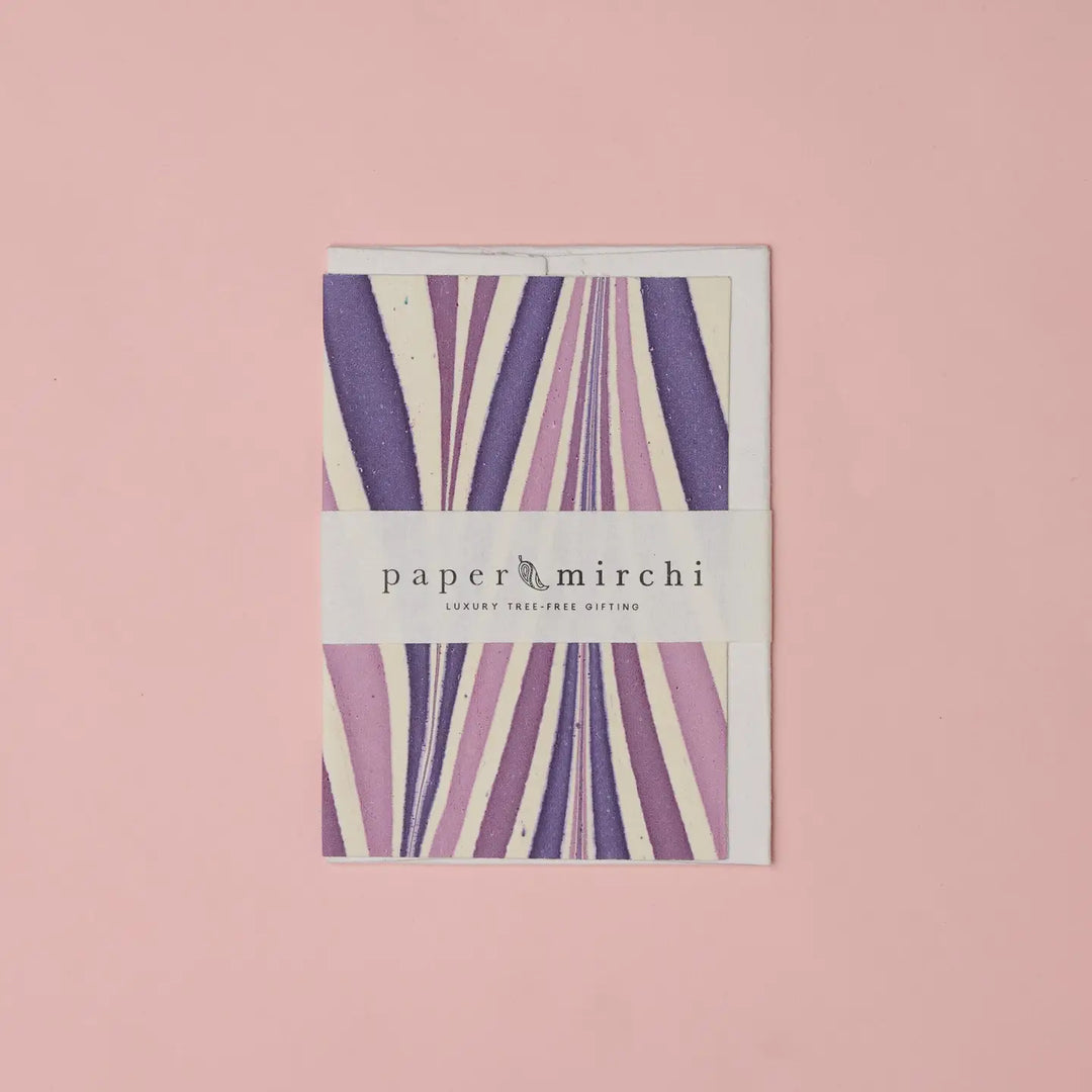 Hand Marbled Greeting Card - Candy Stripes Lavender Fog