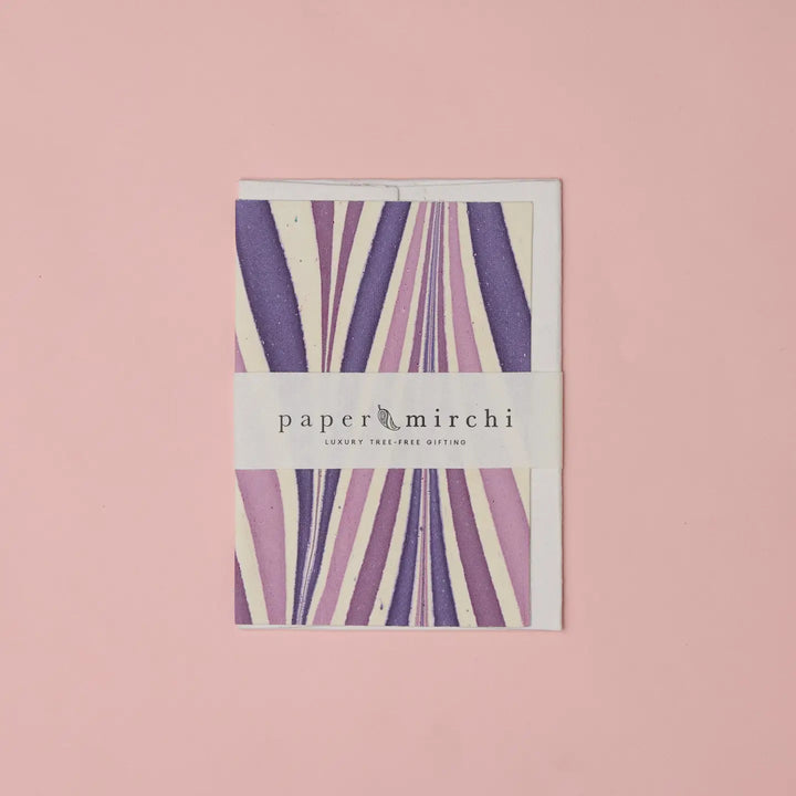 Hand Marbled Greeting Card - Candy Stripes Lavender Fog