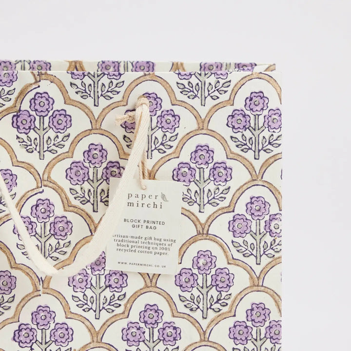 Hand Block Printed Gift Bags - Trellis Lavender