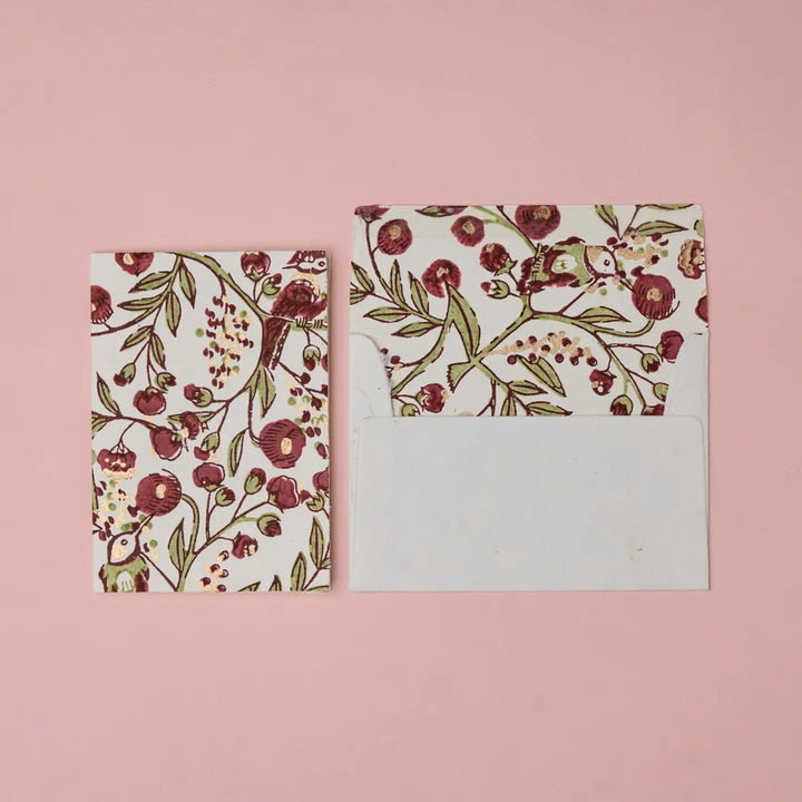Hand Block Printed Greeting Card - Songbird Scarlet