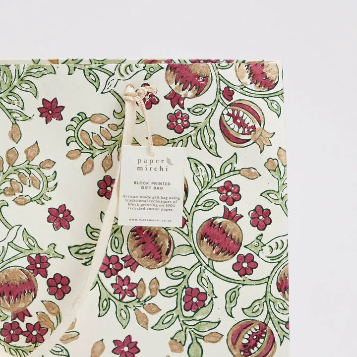 Hand Block Printed Gift Bags - Pomegranate Cherry