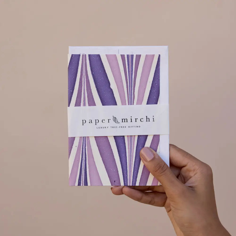 Hand Marbled Greeting Card - Candy Stripes Lavender Fog