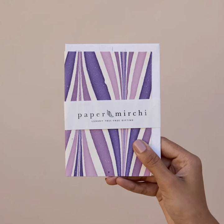 Hand Marbled Greeting Card - Candy Stripes Lavender Fog