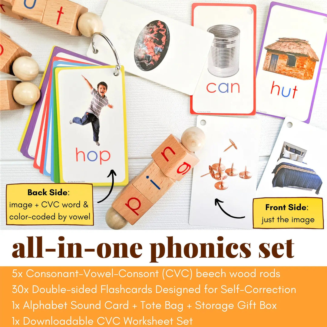 Spin-and-Read Montessori Phonetic Reading Blocks and CVC Cards