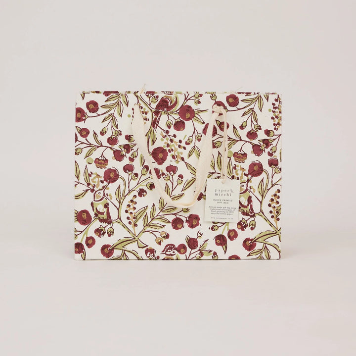 Hand Block Printed Gift Bags - Songbird Scarlet