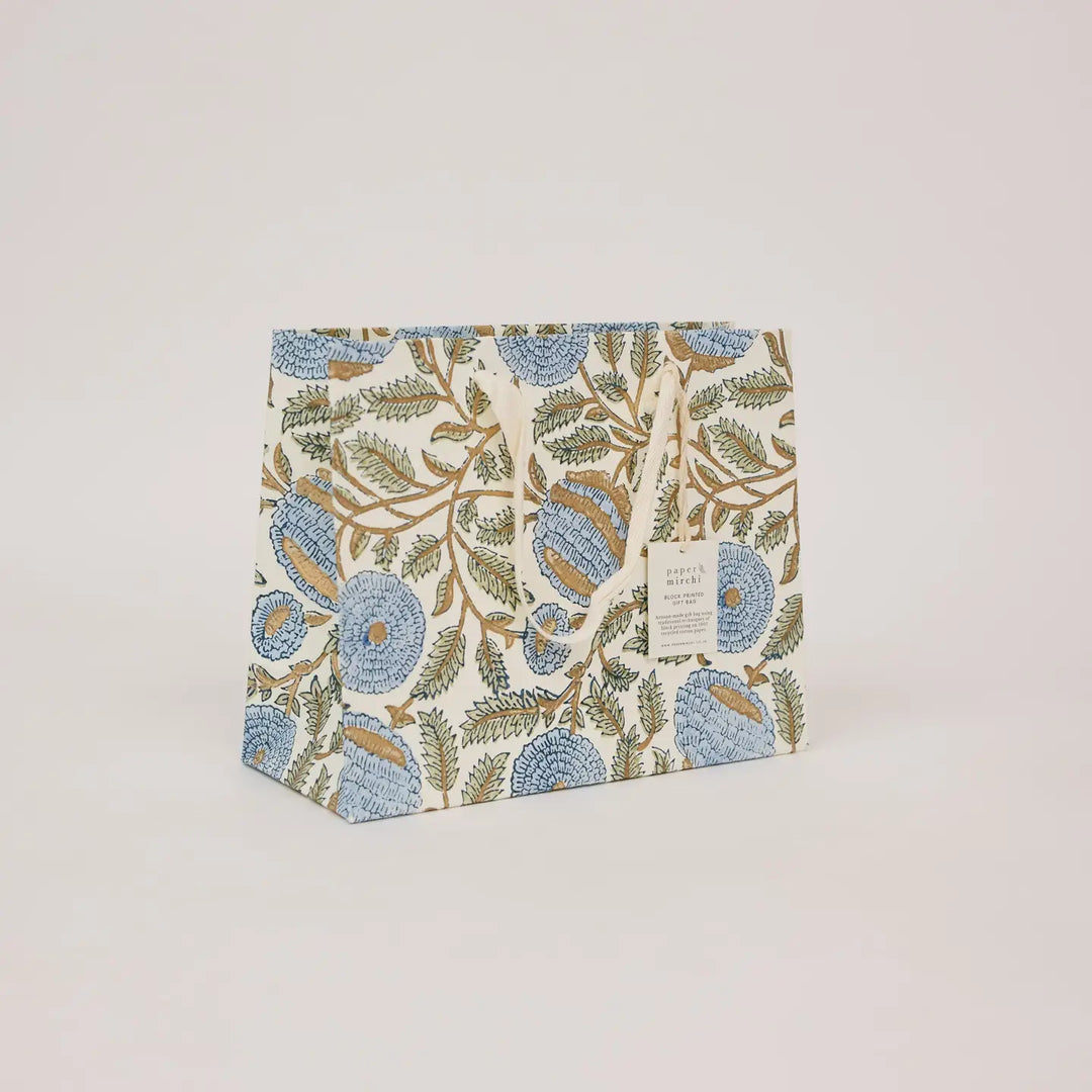 Hand Block Printed Gift Bags - Marigold Glitz Blue Stone