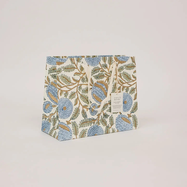 Hand Block Printed Gift Bags - Marigold Glitz Blue Stone