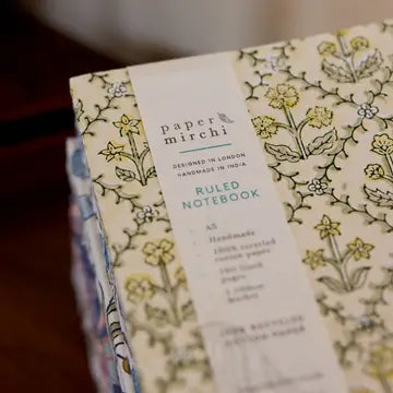 Block Printed Ruled Notebook (A5) - Floral Lattice Buttercream