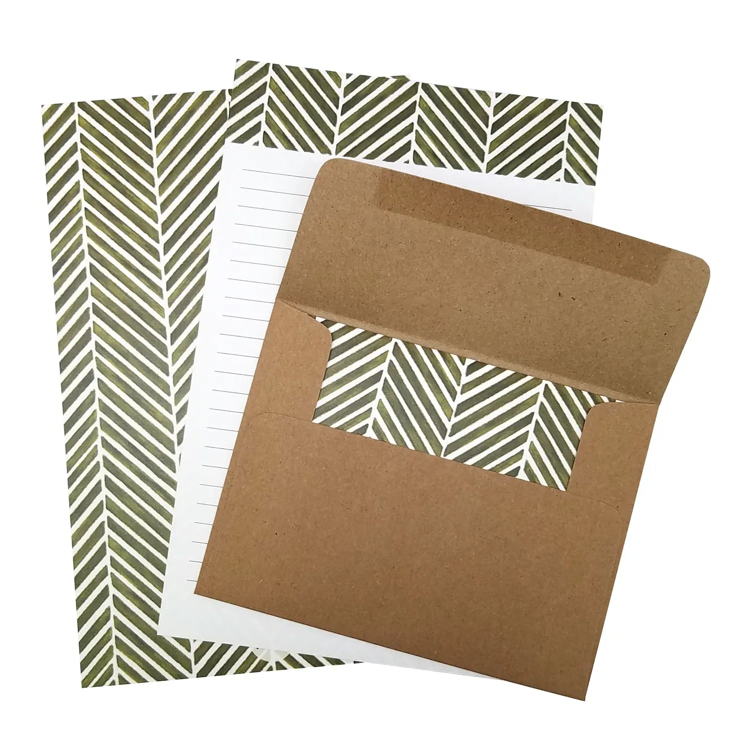 Green Herringbone Letter Writing Set