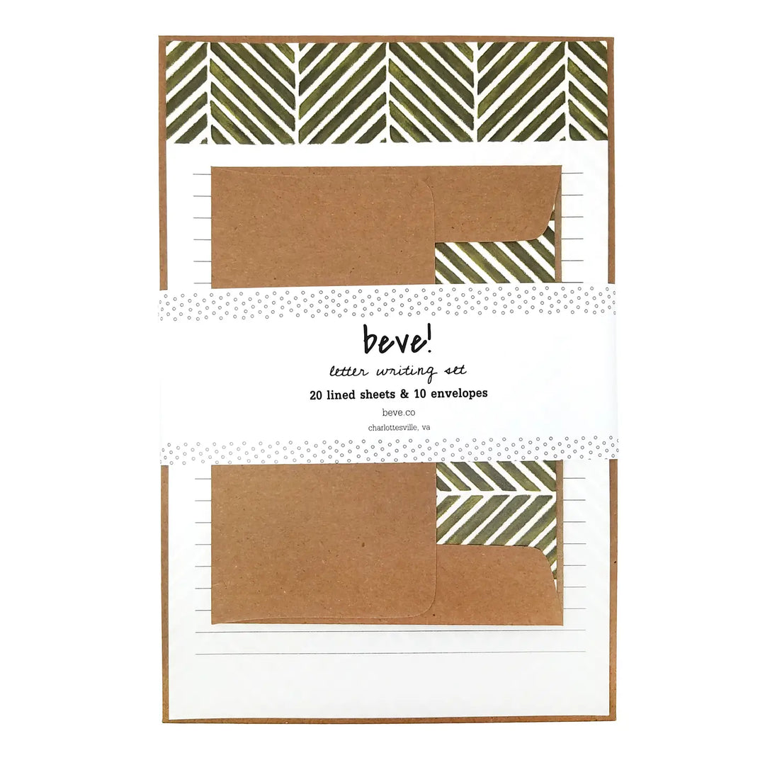 Green Herringbone Letter Writing Set