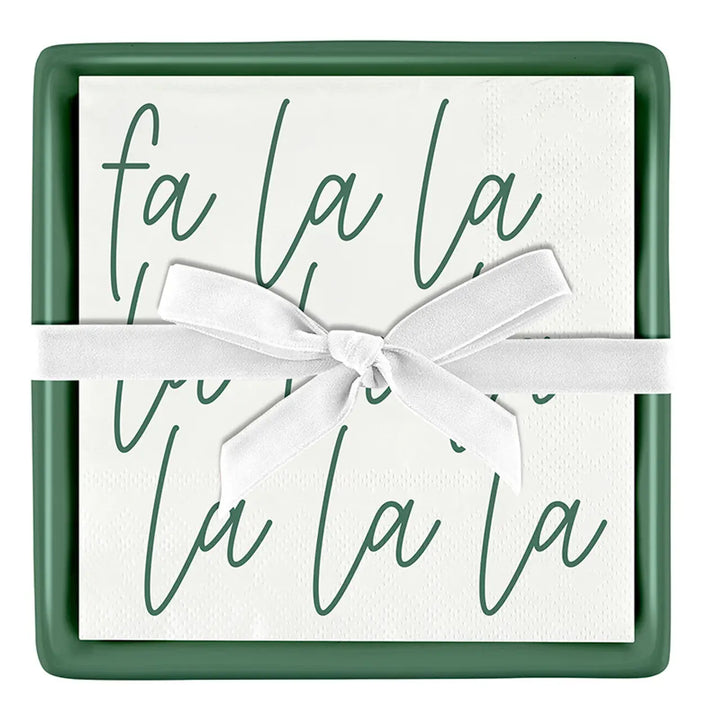 Ceramic Napkin Tray + Napkins - Fa La La La