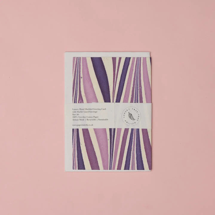 Hand Marbled Greeting Card - Candy Stripes Lavender Fog