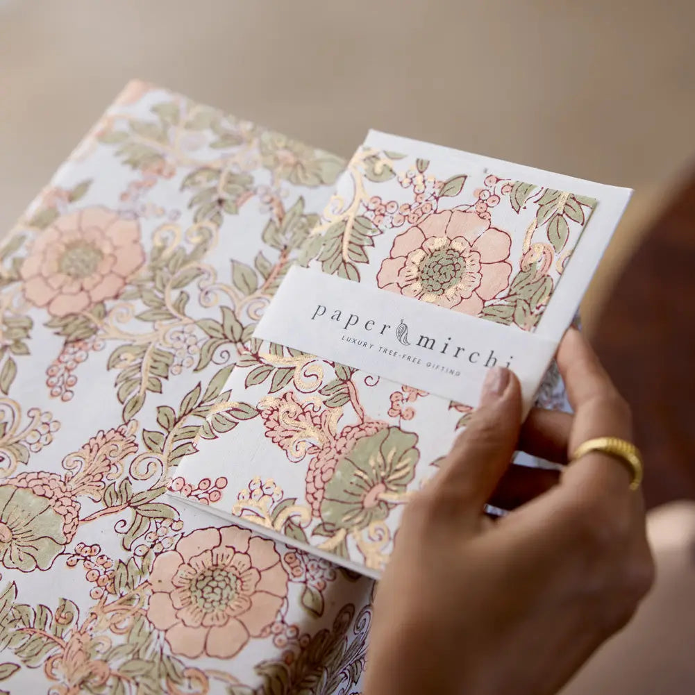 Hand Block Printed Greeting Card - Wild Rose Terracotta