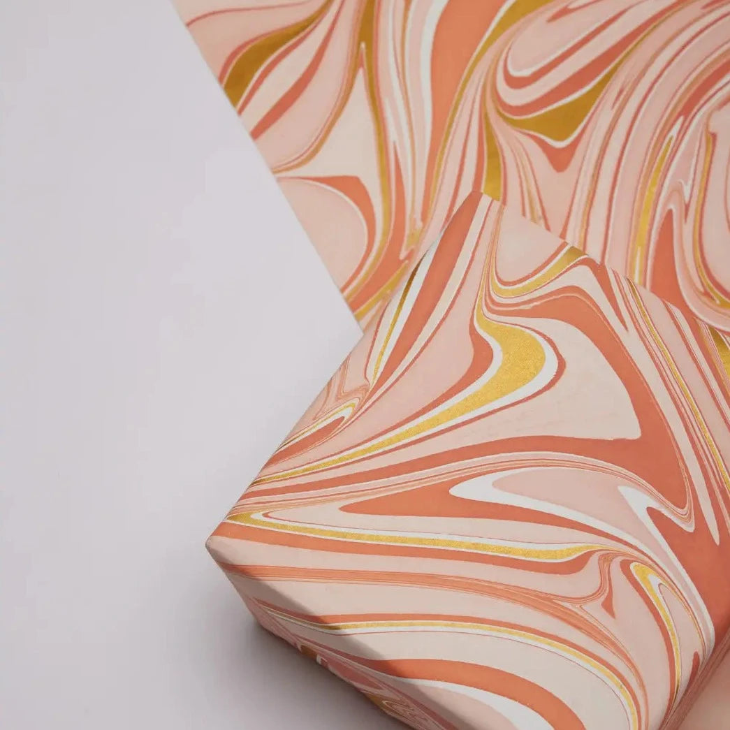 Hand Marbled Gift Wrap Sheets - Waves Coral (Roll)