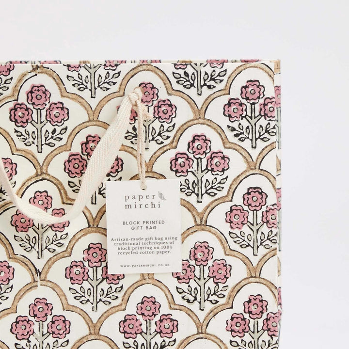Hand Block Printed Gift Bags - Trellis Pink Earth