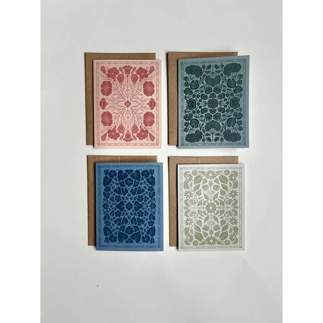Floral Block Print Card Set (Set of 8)