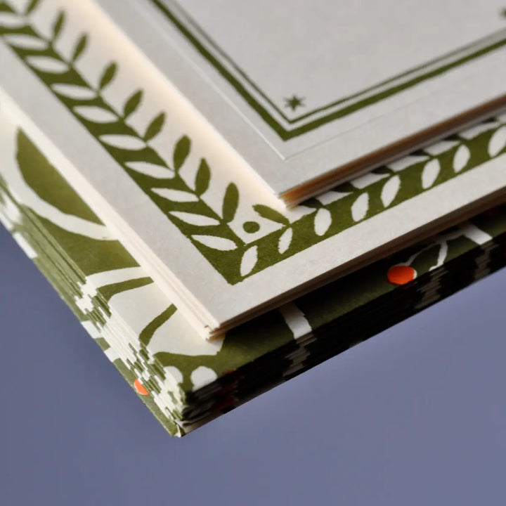 Set of Notecards and Envelopes Ivy Swamp Green and Orange