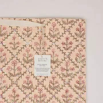 Hand Block Printed Gift Bags - Floral Lattice Terracotta