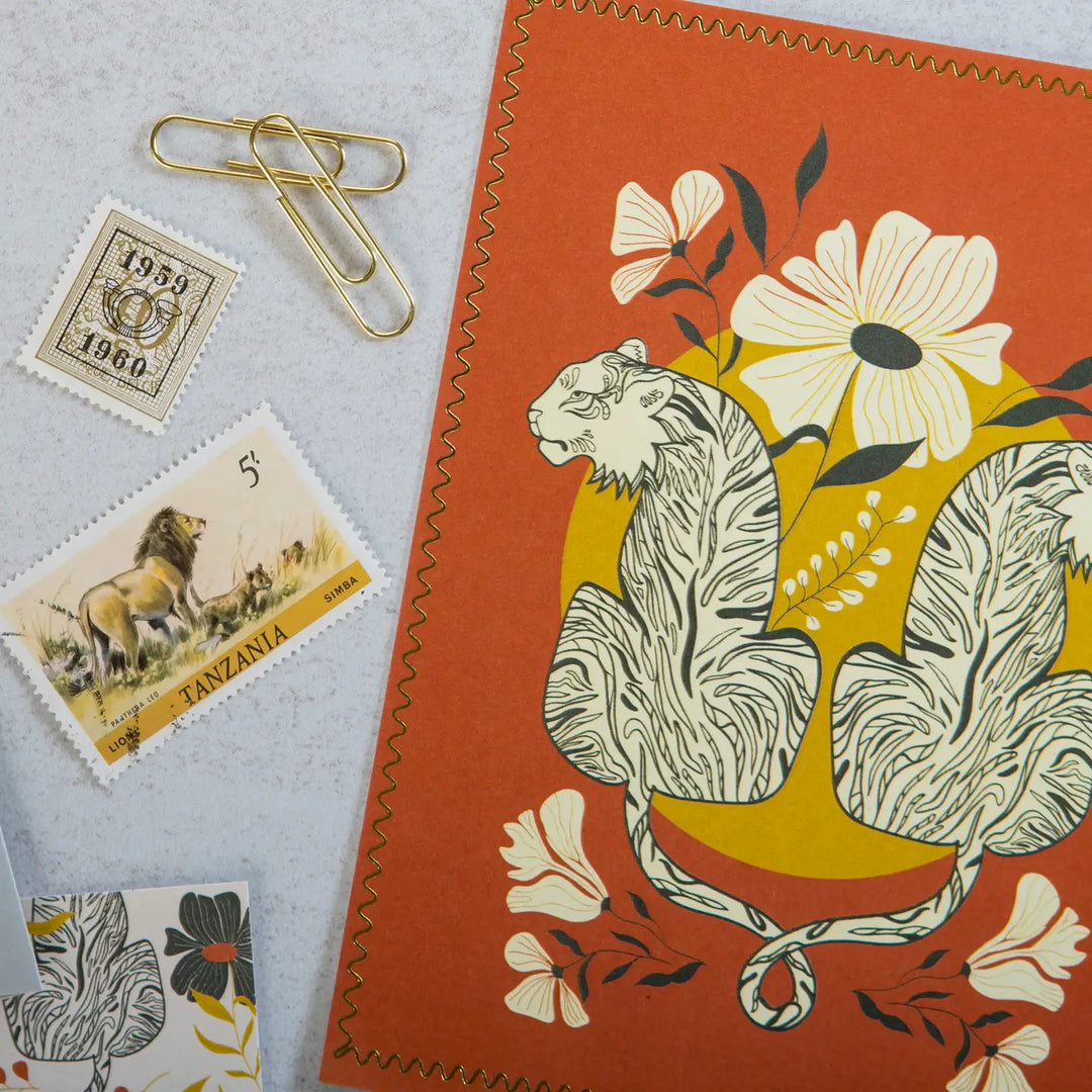Jungle Tiger Floral Luxury Stationery Set – 8 Flat Notecards