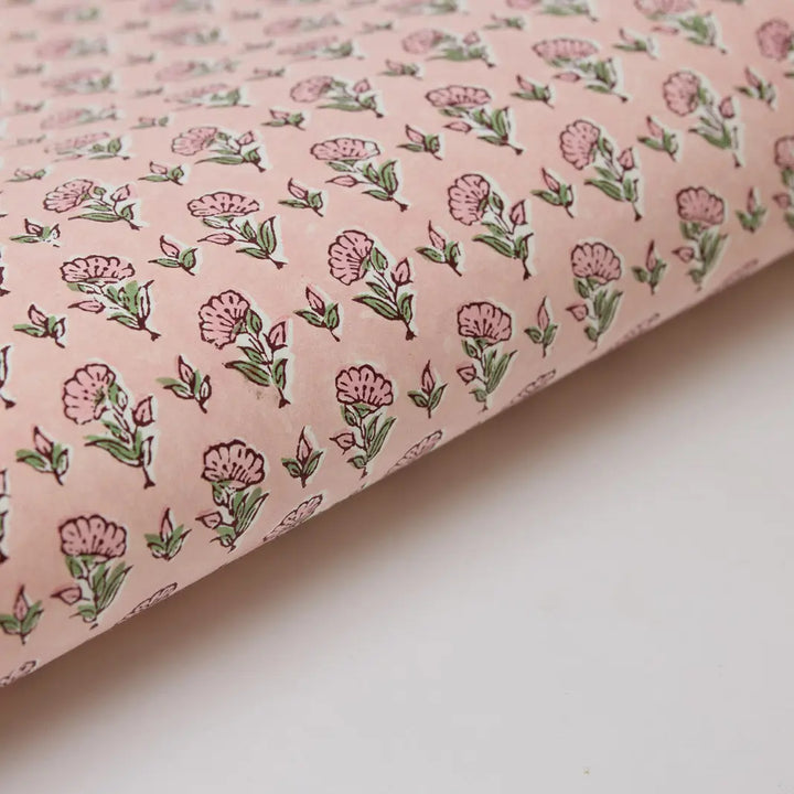 Hand Block Printed Gift Wrap Sheets - Ditsy Floral Blush (Roll of 3)