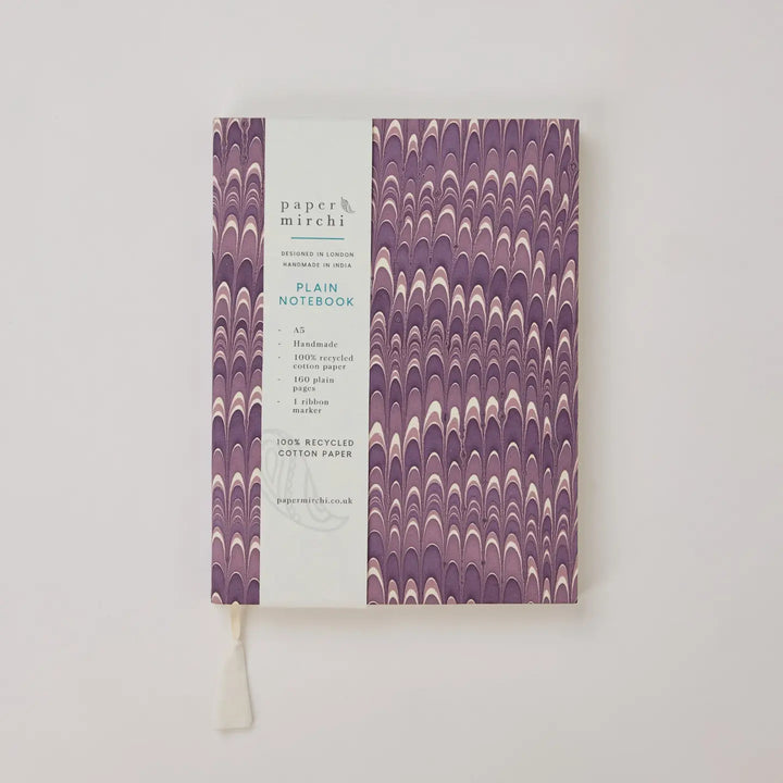 Hand Marbled Blank Notebook (A5) - Mini Scallops Lavender