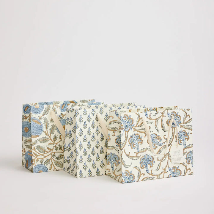 Hand Block Printed Gift Bags - Marigold Glitz Blue Stone