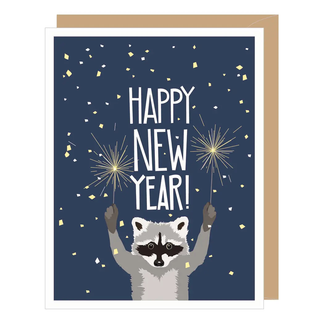 Raccoon Happy New Years Card
