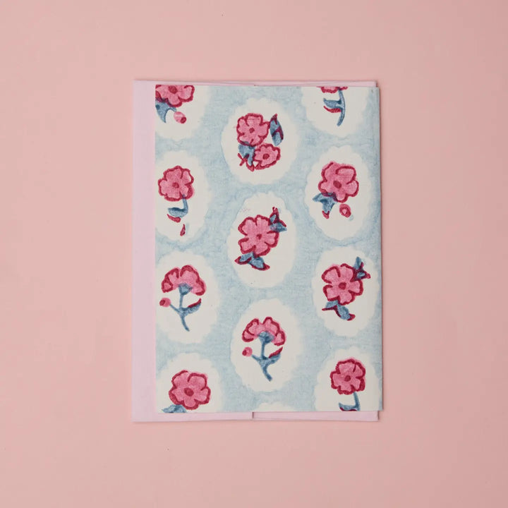 Hand Block Printed Greeting Card - Scallop Tiles Pink Sorbet