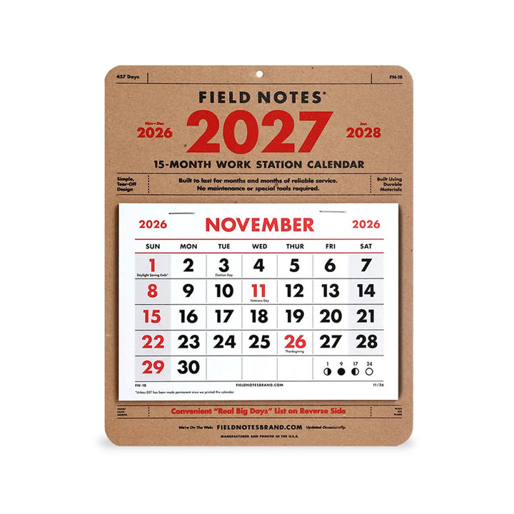 2027 15-Month Work Station Calendar