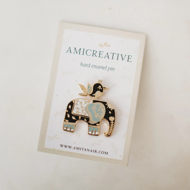 Elephant and Bird Hard Enamel Pin