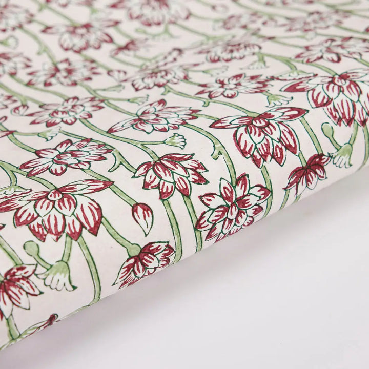 Hand Block Printed Gift Wrap Sheets - Lotus Cherry (Roll)