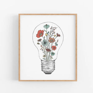 Floral Lightbulb Art Print - 8 x 10"