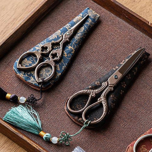 Vintage Style Embroidery Scissors with Brocade Sheath