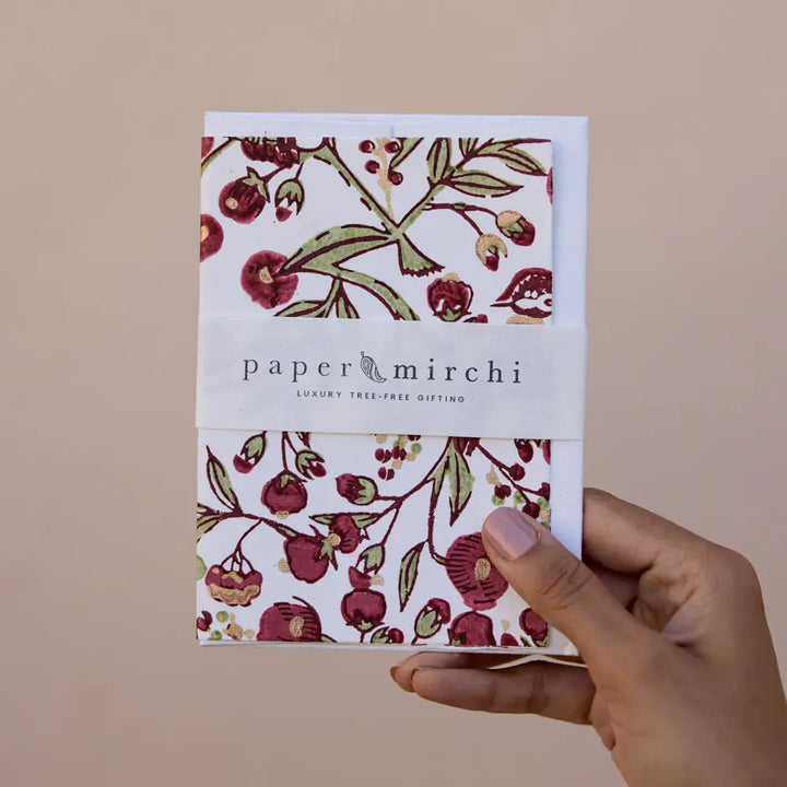 Hand Block Printed Greeting Card - Songbird Scarlet